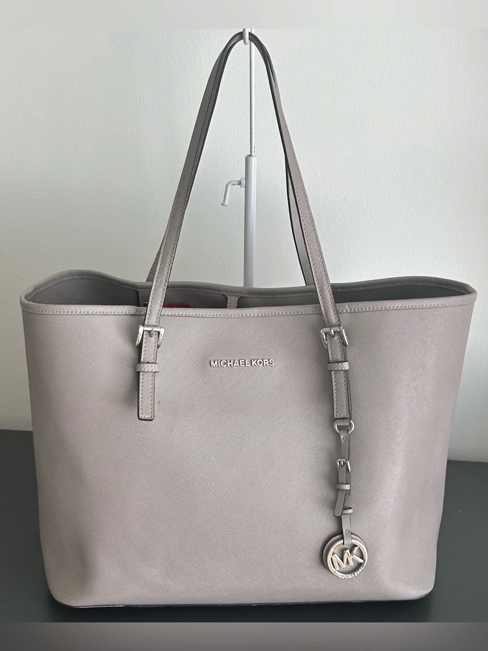 Michael Kors Jet Set Gray Saffiano Leather Large Tote Shoulder Bag